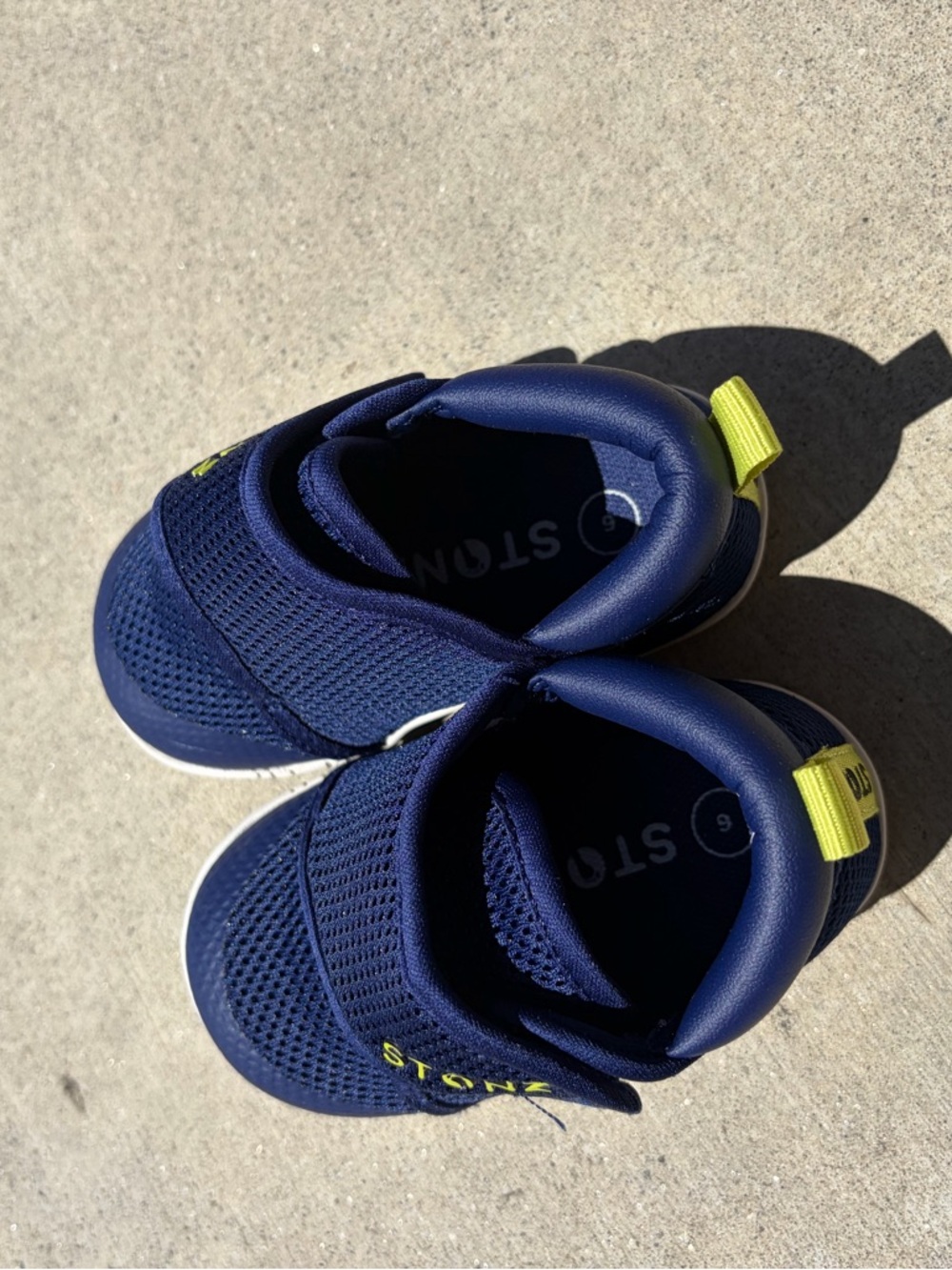 Stonz Navy Kids Slip-On Sneakers with Green Pull Tab